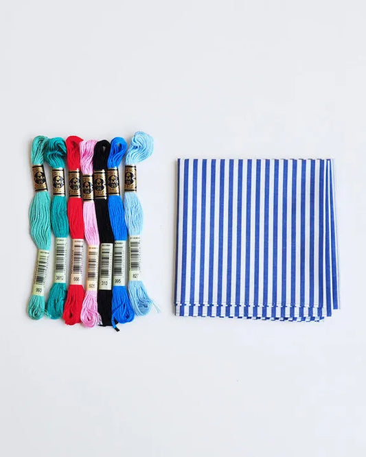 [Outdoor Japan] 無料配送, handkerchief, KIT, 002.initial, stripe, / Blue, EMBROIDERY, アウトドア, パウチ, 人気商品,(GCODJGGITJP)