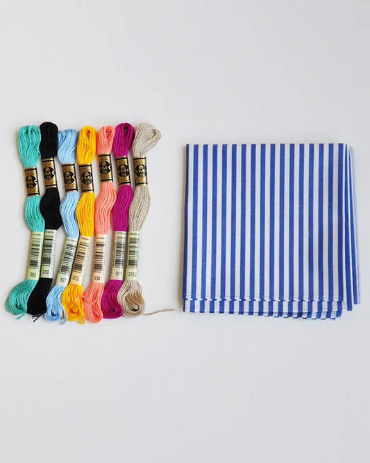 [Outdoor Japan] 無料配送, / EMBROIDERY, KIT, stripe, Blue, 003.initial, handkerchief, 人気商品, パウチ, アウトドア,(GCODJGGITJP)